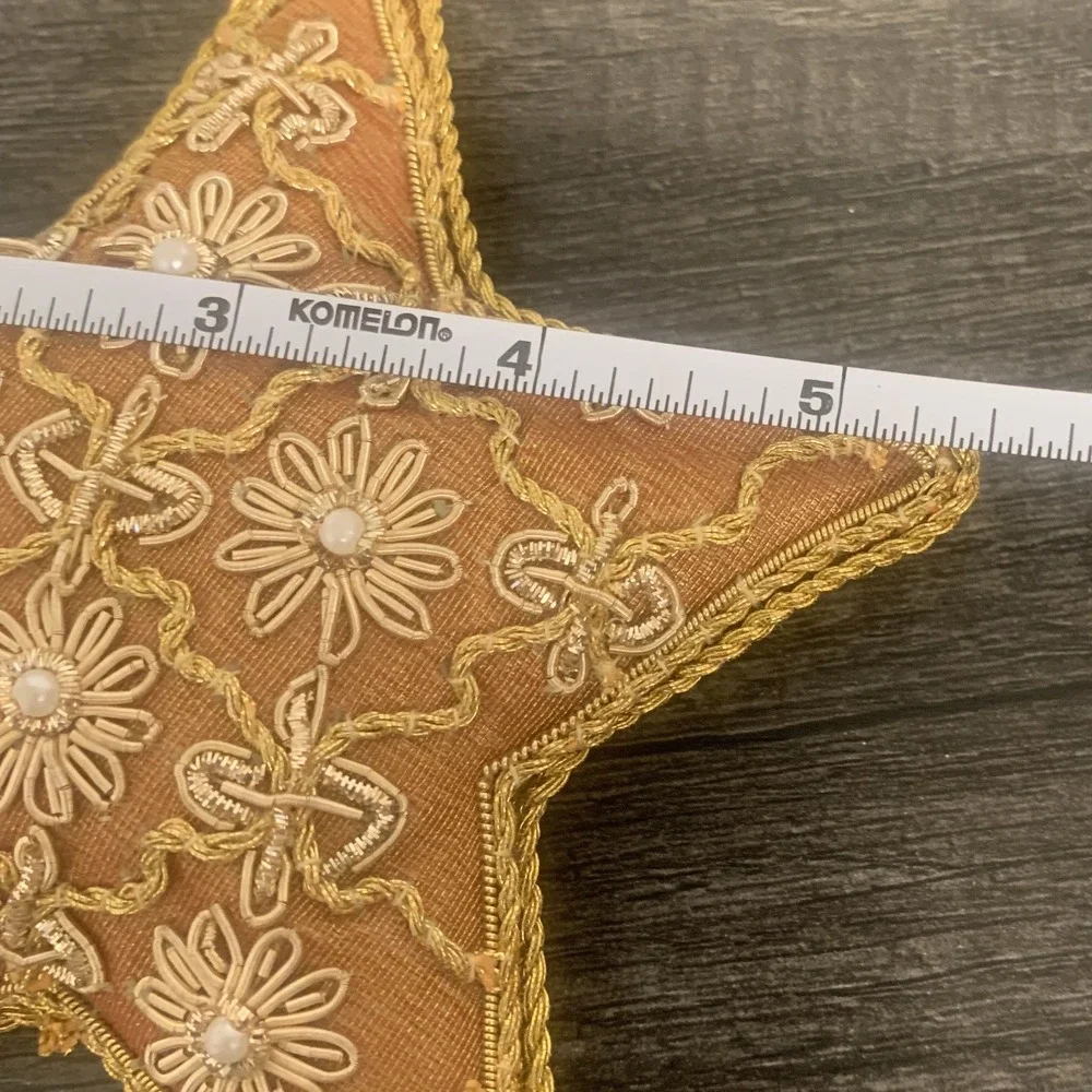 Vintage Gold Star Christmas Tree Ornament Beaded Flower Holiday Decoration‎